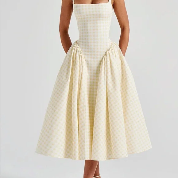 babyboo | Dresses | Cream Pleated Aline Midi Dress For Wedding Guest |  Poshmark